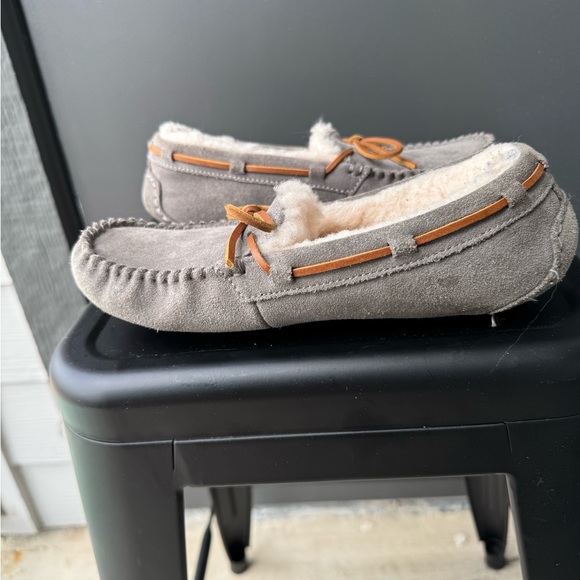 UGG Ansley Gray Suede Moccasin Slippers - Picture 3 of 9